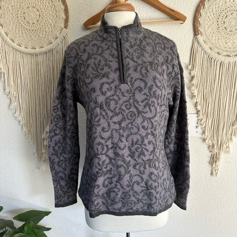 MFH gray and purple baby alpaca blend 1/4 zip knit sweater large